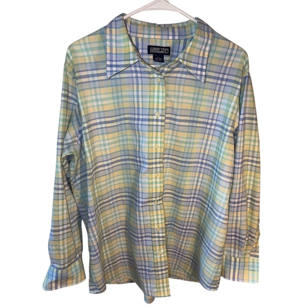 Lands End‎ Direct Merchants Mens 1X Plaid Button Down Shirt Blue